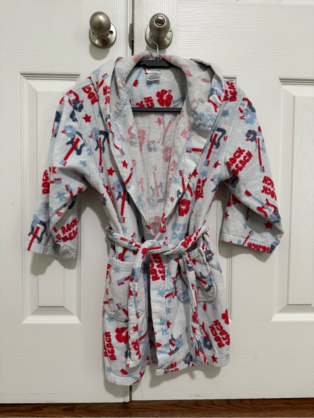 Kids Hooded Robe - Red & Blue Beach Print